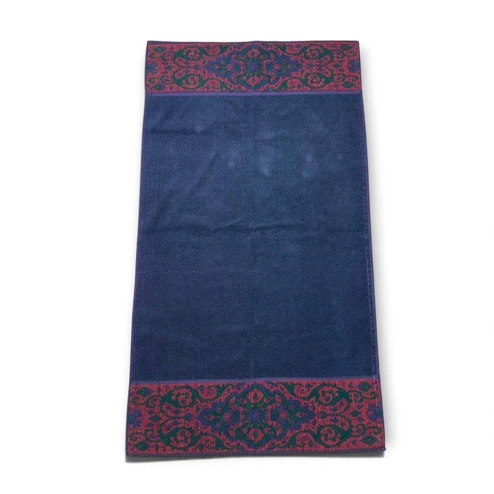 Vintage Ralph Lauren Hand Towel Navy Blue Pink Paisley Damask Cotton USA Made